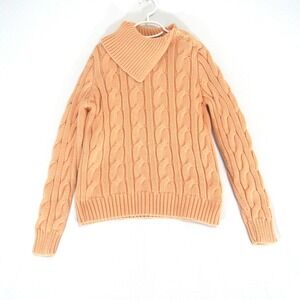 Lauren Ralph Lauren Cable Knit Sweater Womens Medium‎ Mock Neck Button Shoulder